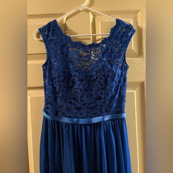 David's Bridal Elegant Blue Gown - Picture 4 of 6